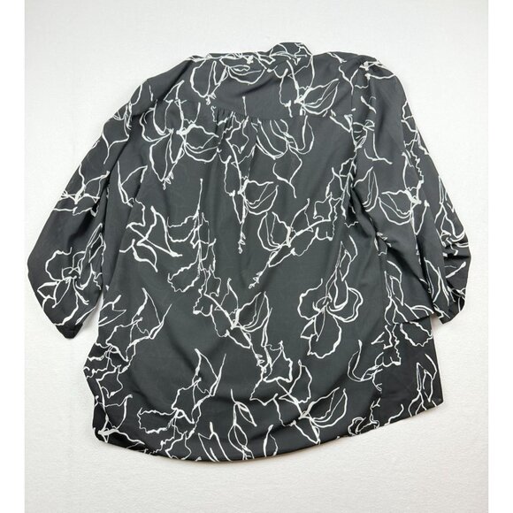 MING WANG Flroal Print‎ Roll Tab Sleeve Top Size XL Womens Black - Picture 2 of 10